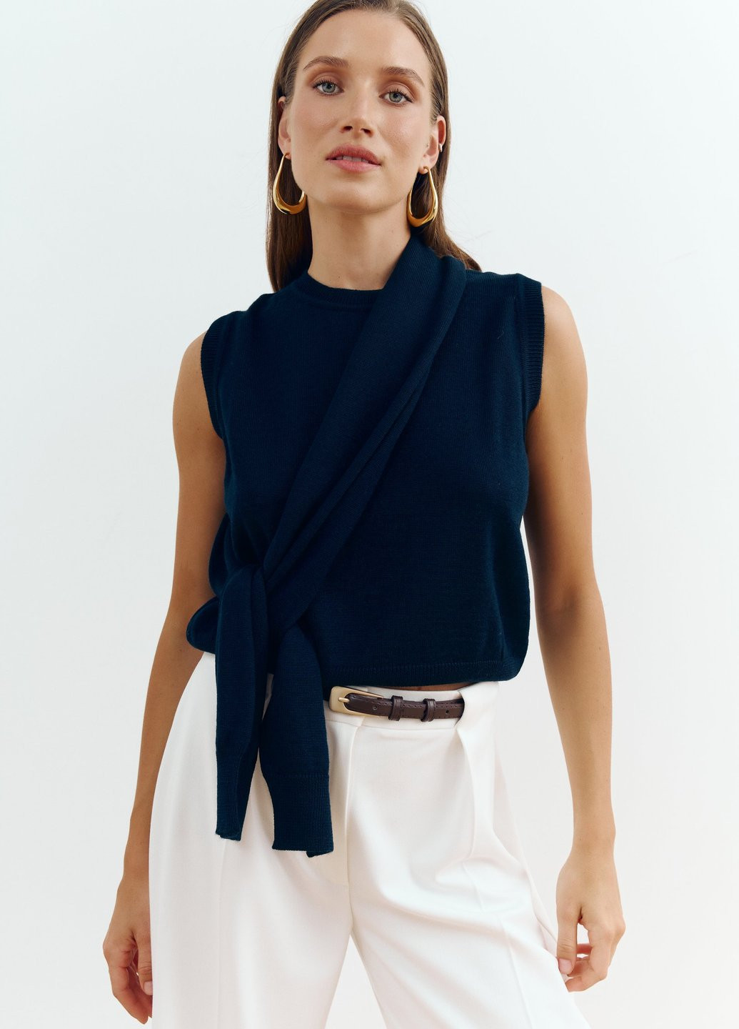 Темно-синій демісезонний комплект (жилет, болеро) Gepur