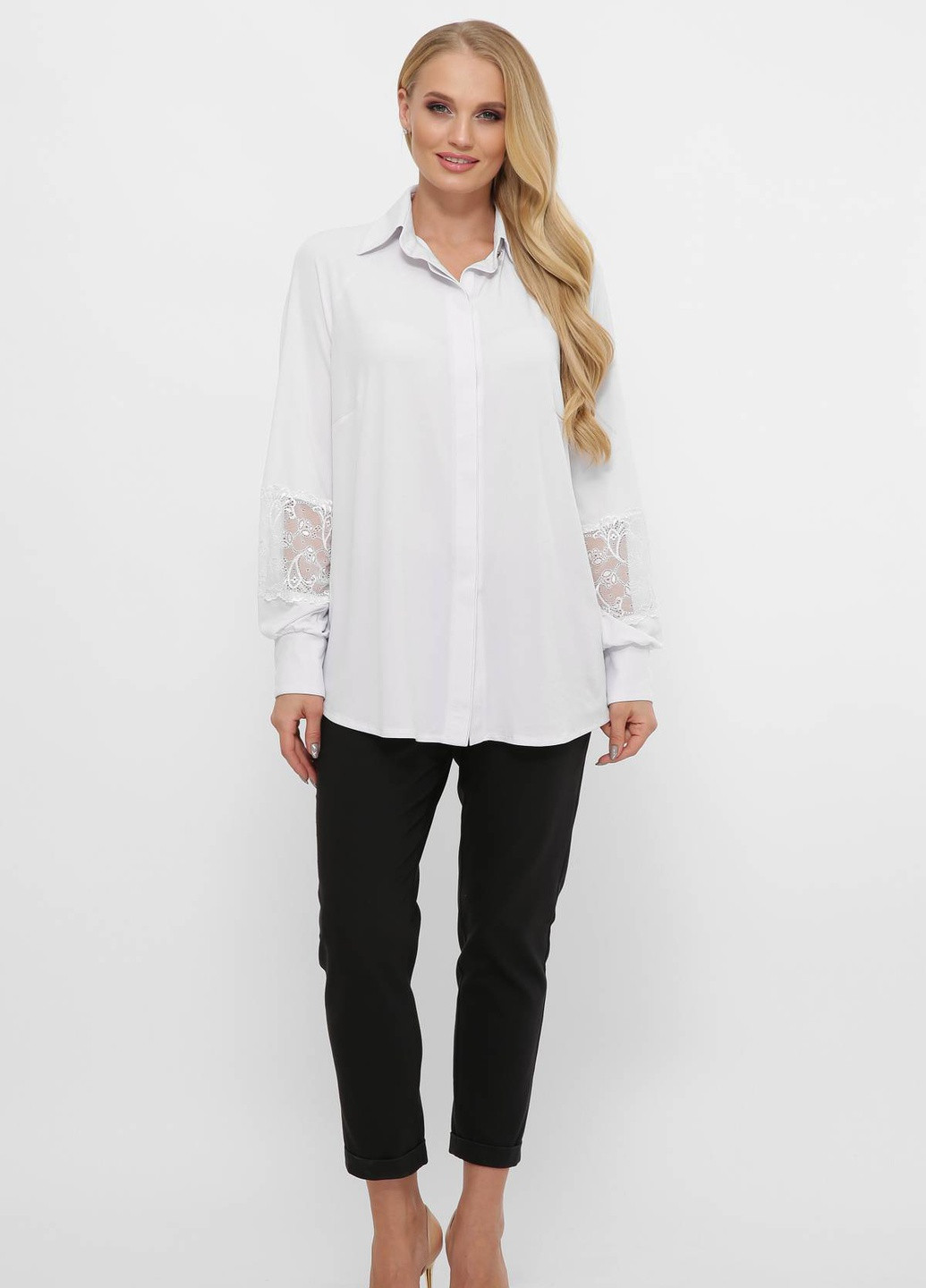 Белая летняя однотонная блуза с гипюром адель белая Tatiana