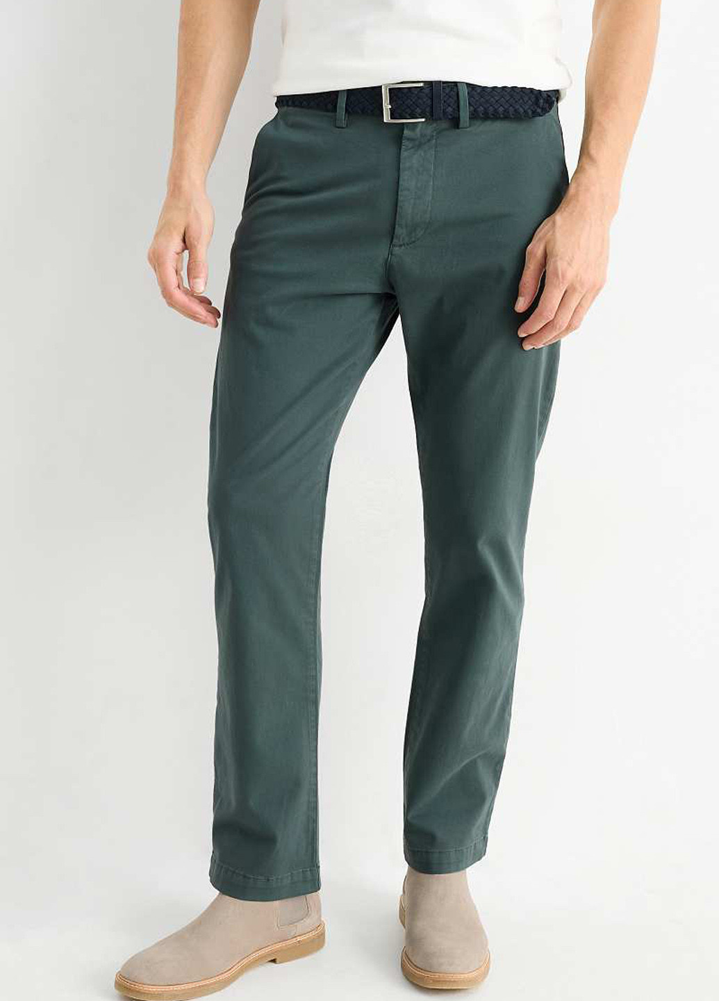 Темно-зеленые кэжуал демисезонные чиносы, прямые брюки C&A