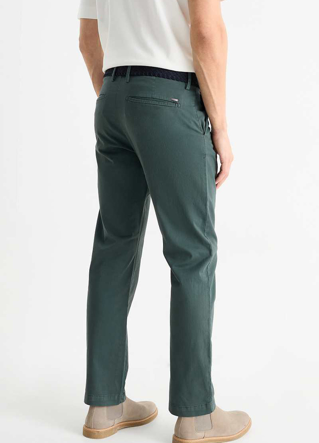 Темно-зеленые кэжуал демисезонные чиносы, прямые брюки C&A