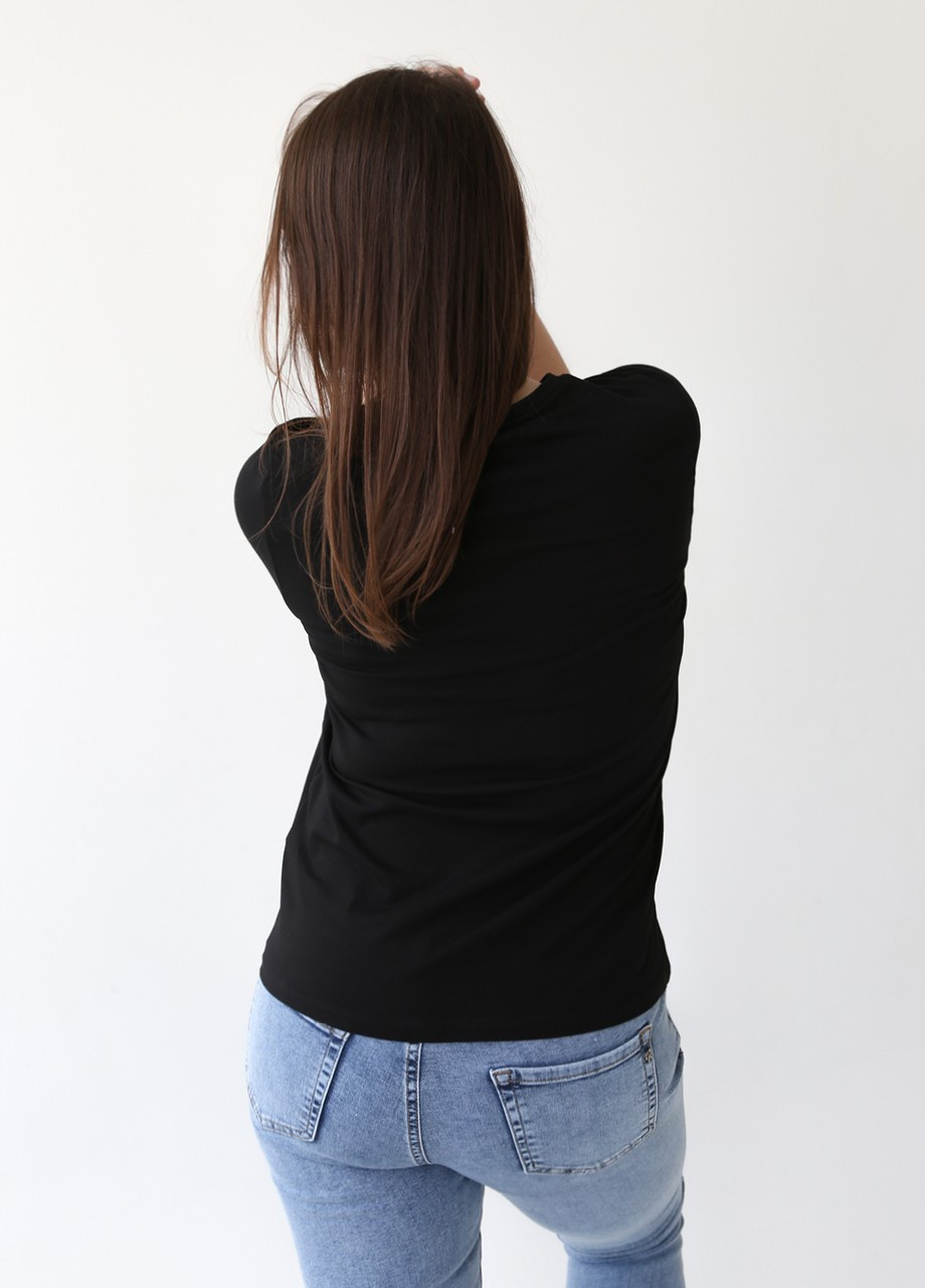 Черная всесезон футболка женская черная прямая с надписью пайетки Rich Прямая