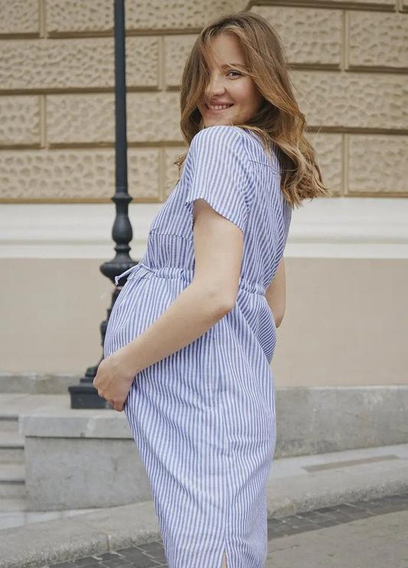 Лавандова сукня-сорочка бавовняна для вагітних і годуючих лавандова в смужку To Be в смужку