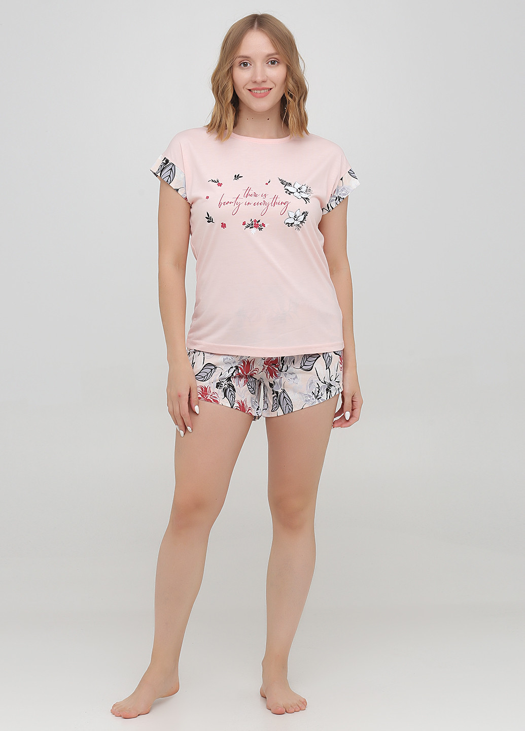 Пудровая всесезон пижама (футболка, шорты) футболка + шорты mihra