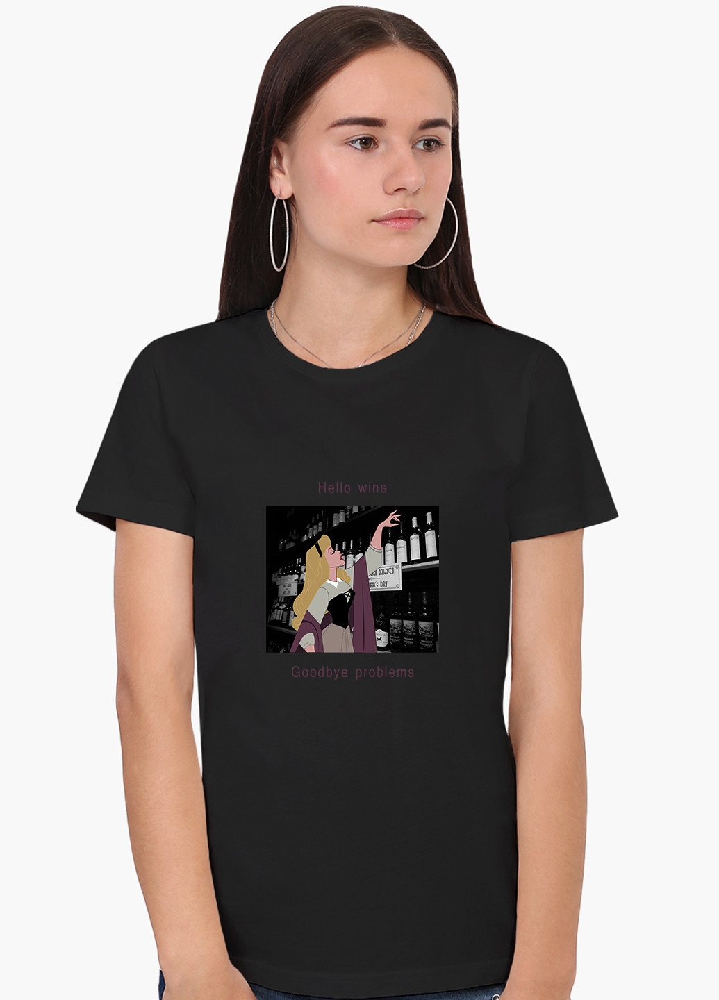 Черная демисезон футболка женская спящая красавица в винном погребе дисней (sleeping beauty disney) (8976-1432) xxl MobiPrint