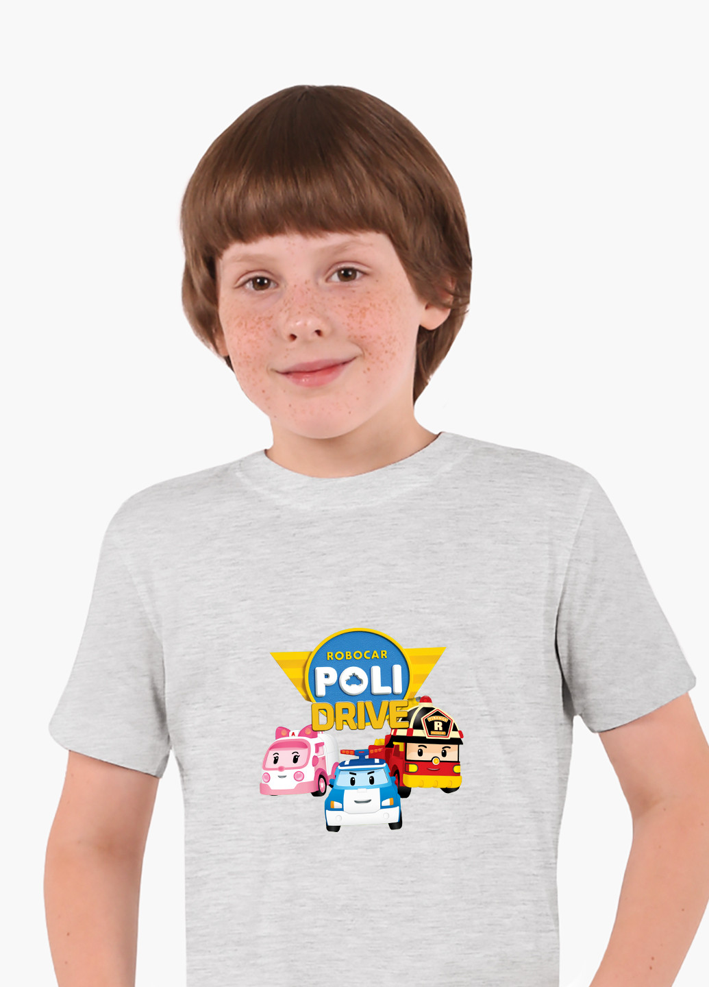 Светло-серая демисезонная футболка детская робокар поли (robocar poli)(9224-1617) MobiPrint
