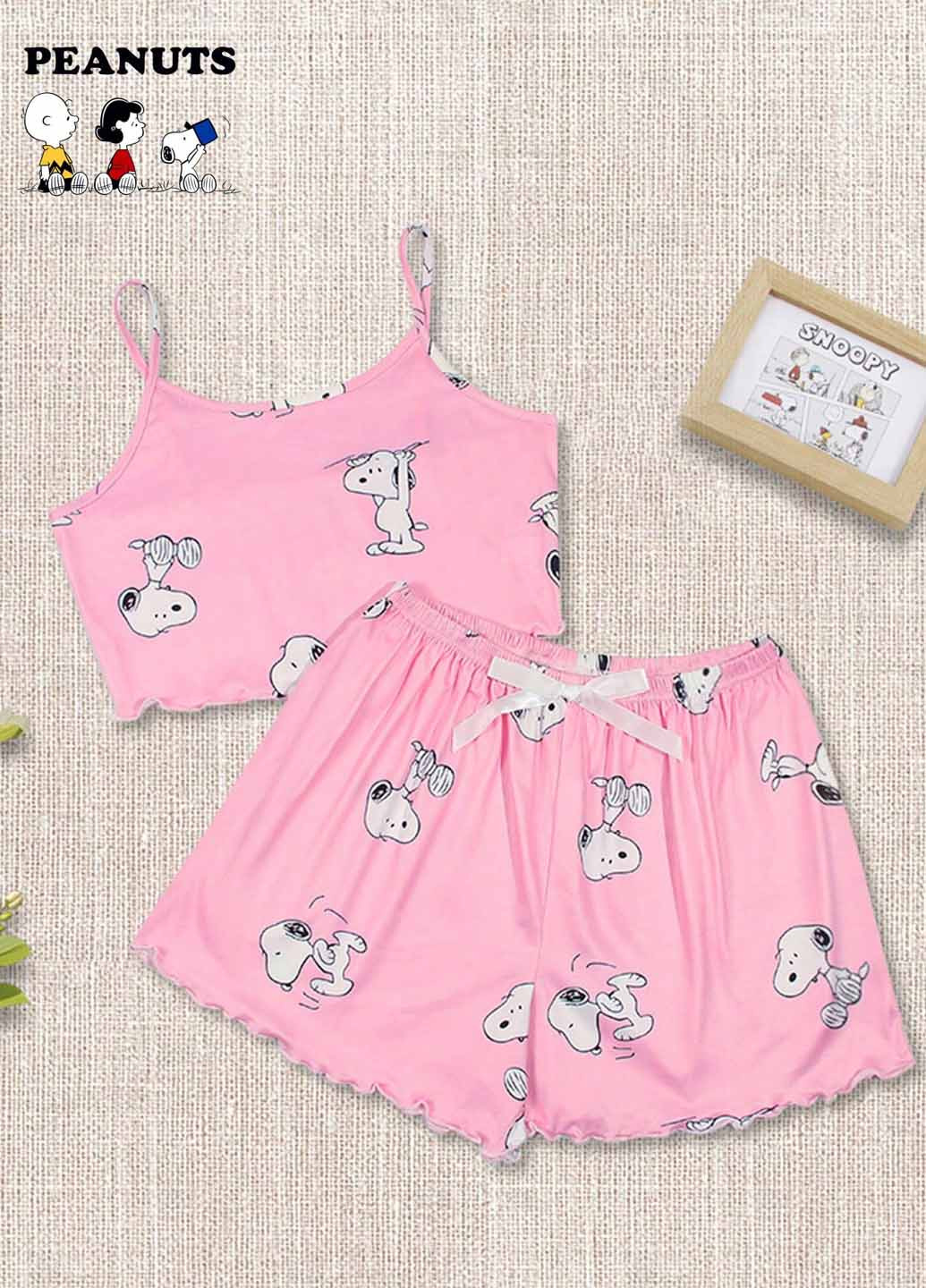 Рожева всесезон піжама (топ, шорти) топ + шорти SHEIN