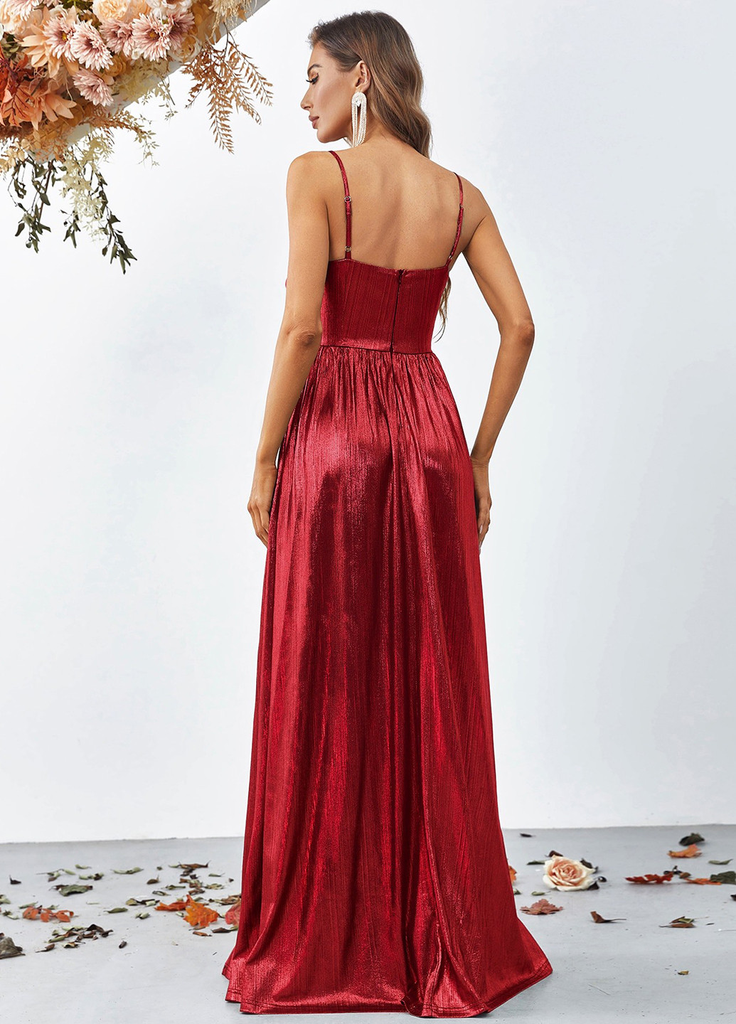 Красное вечернее платье на запах SHEIN однотонное