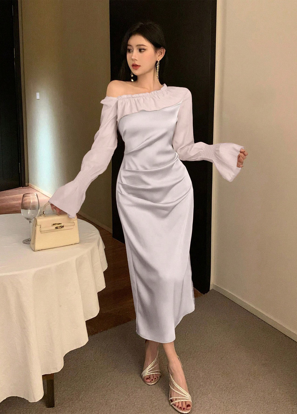 Комбінована вечірня сукня SHEIN однотонна