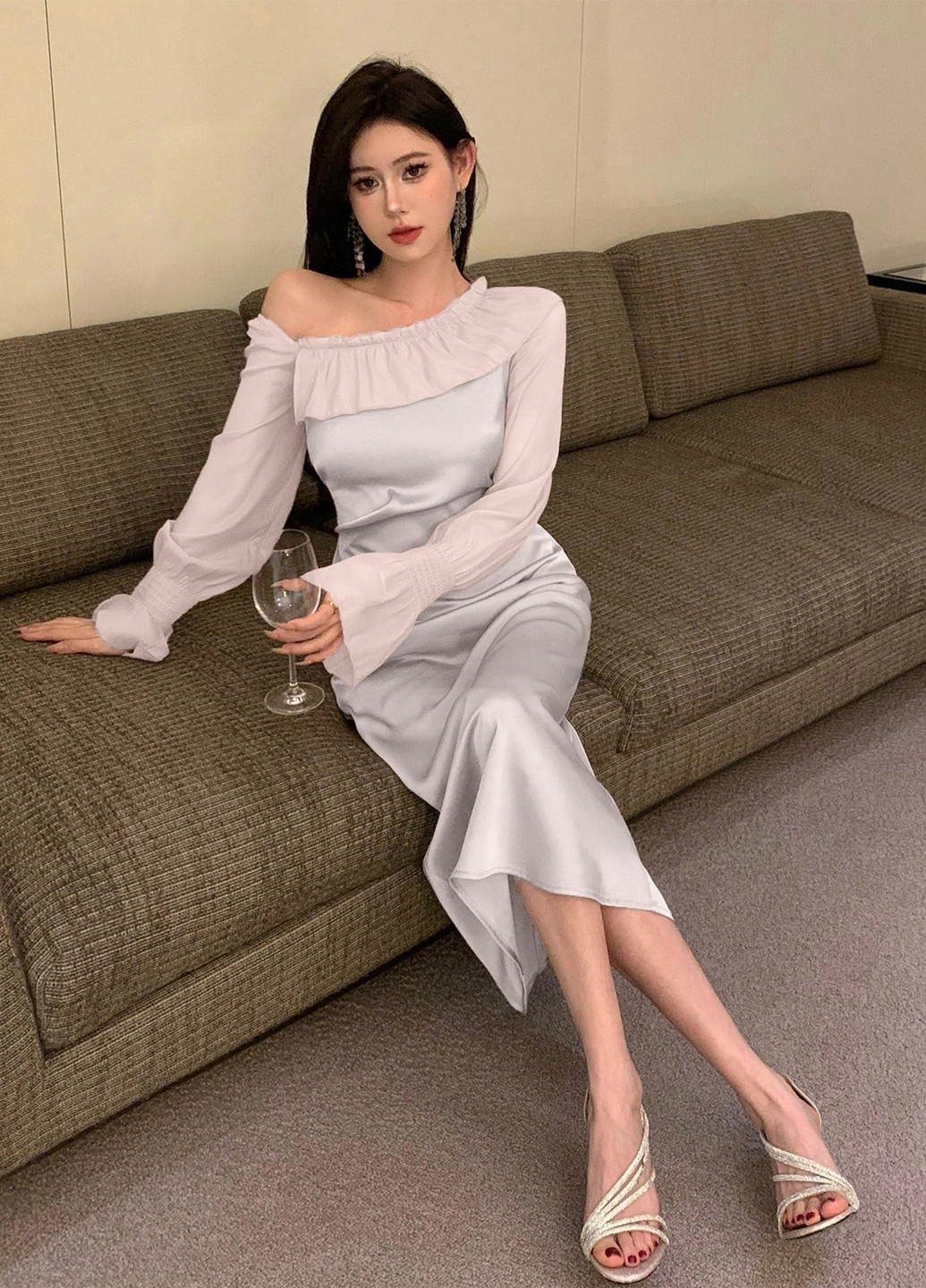 Комбінована вечірня сукня SHEIN однотонна