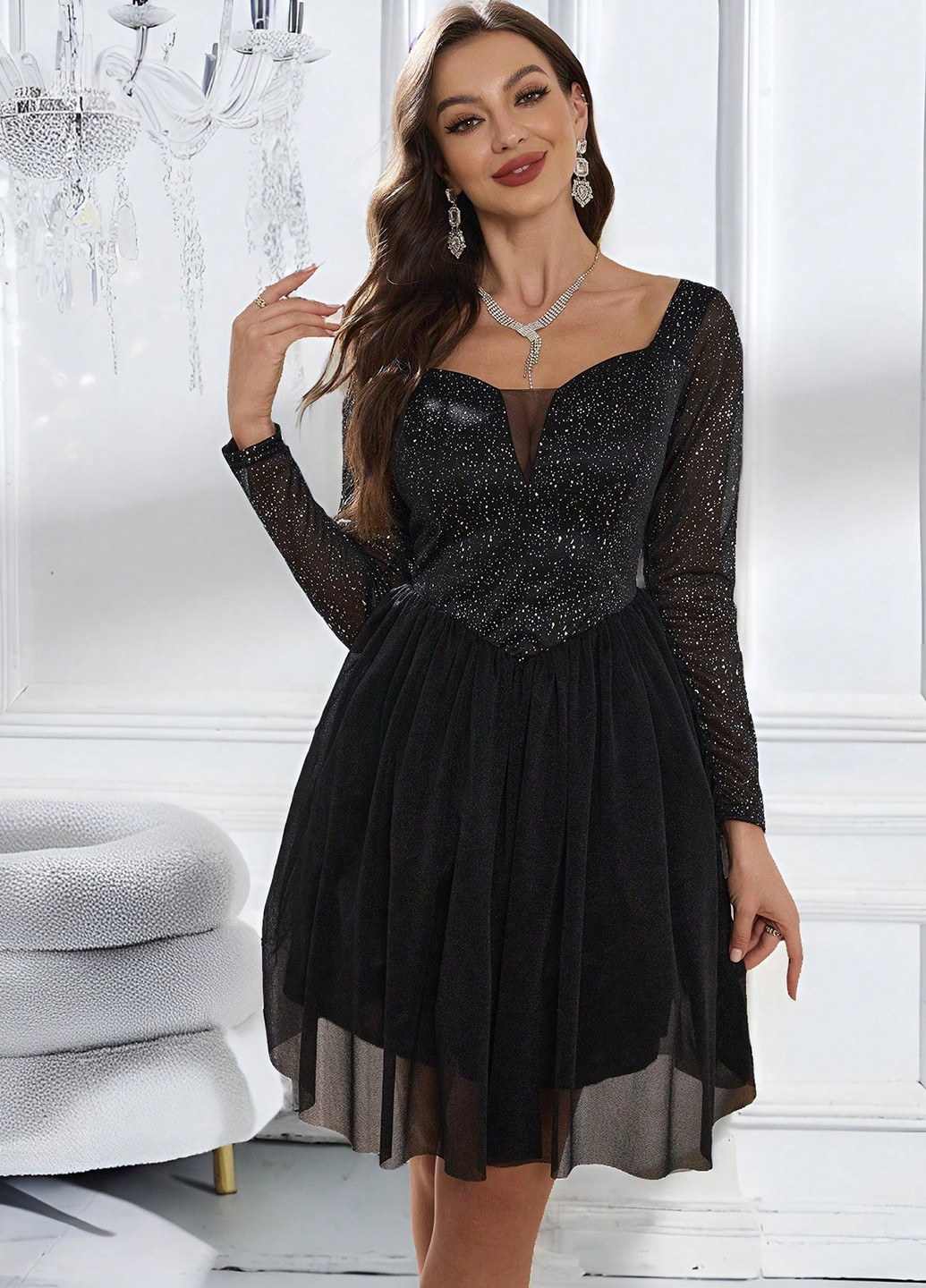 Черное праздничный, вечернее платье SHEIN однотонное