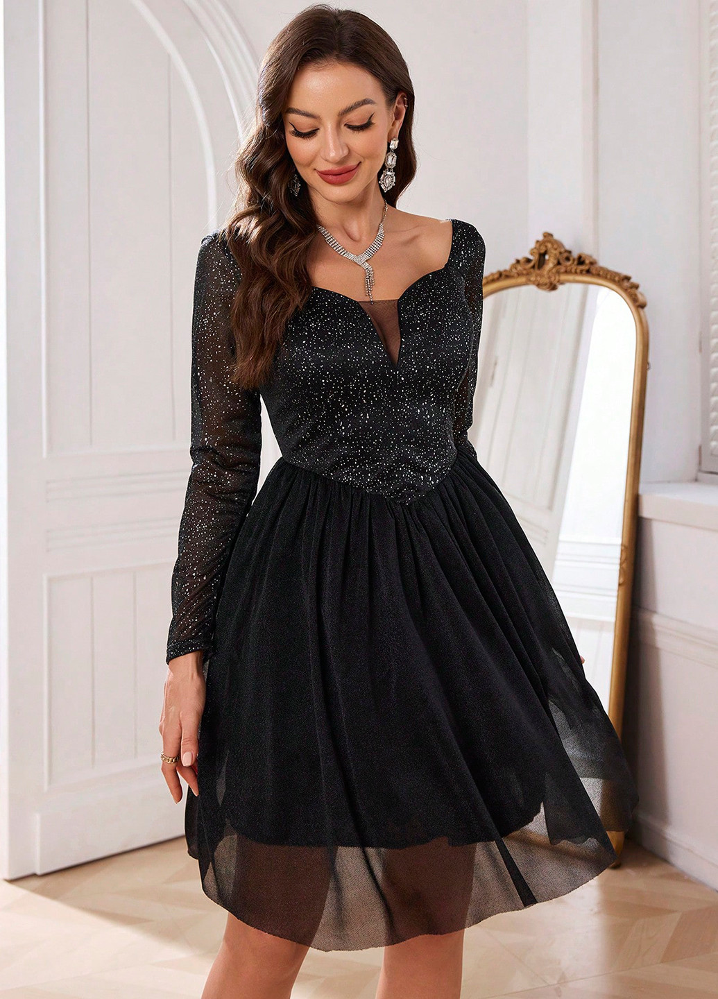 Черное праздничный, вечернее платье SHEIN однотонное