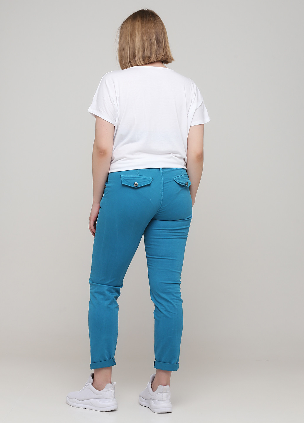 Бирюзовые джинсовые демисезонные укороченные, чиносы брюки Made in Italy