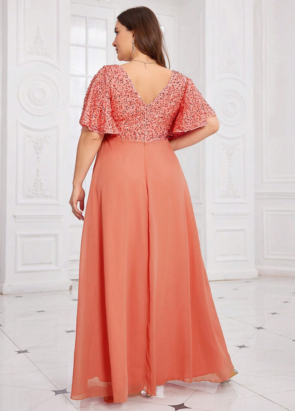 Персикова вечірня, святковий сукня SHEIN однотонна