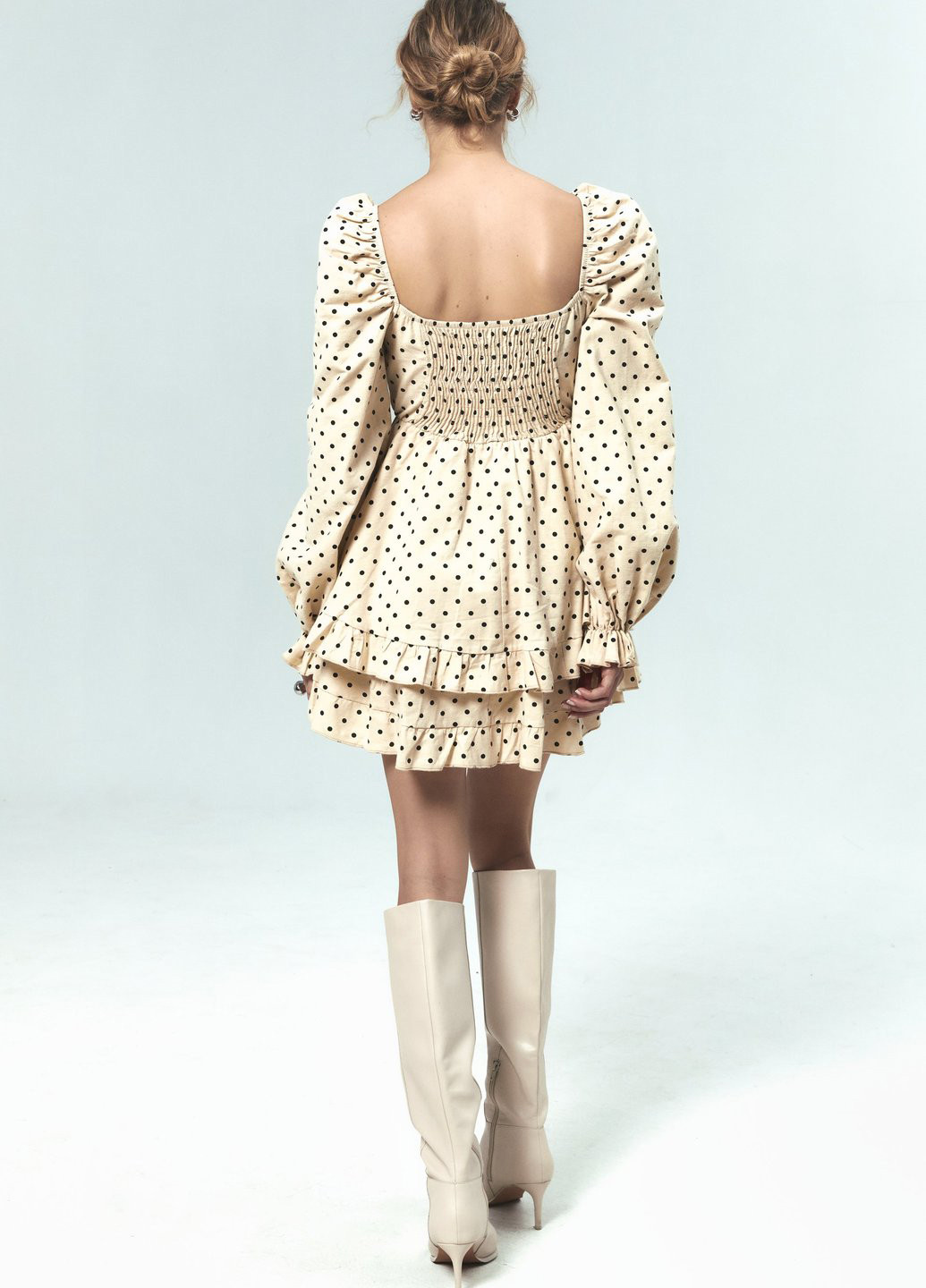 Бежевое кэжуал платье клеш Gepur в горошек