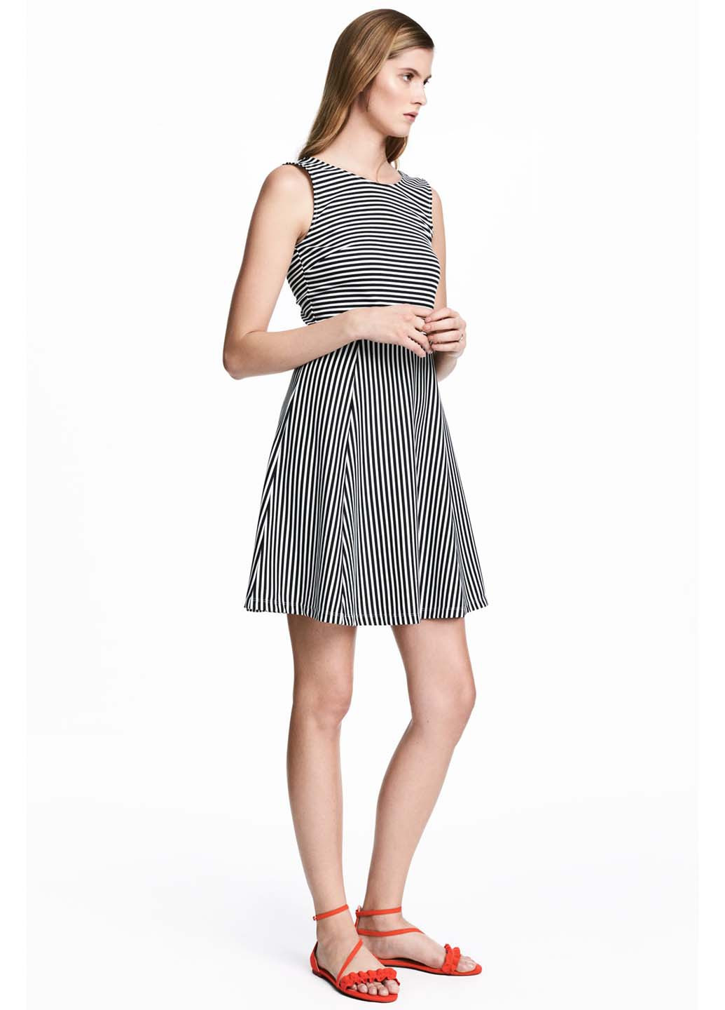 Черно-белое откровенный платье клеш H&M в полоску