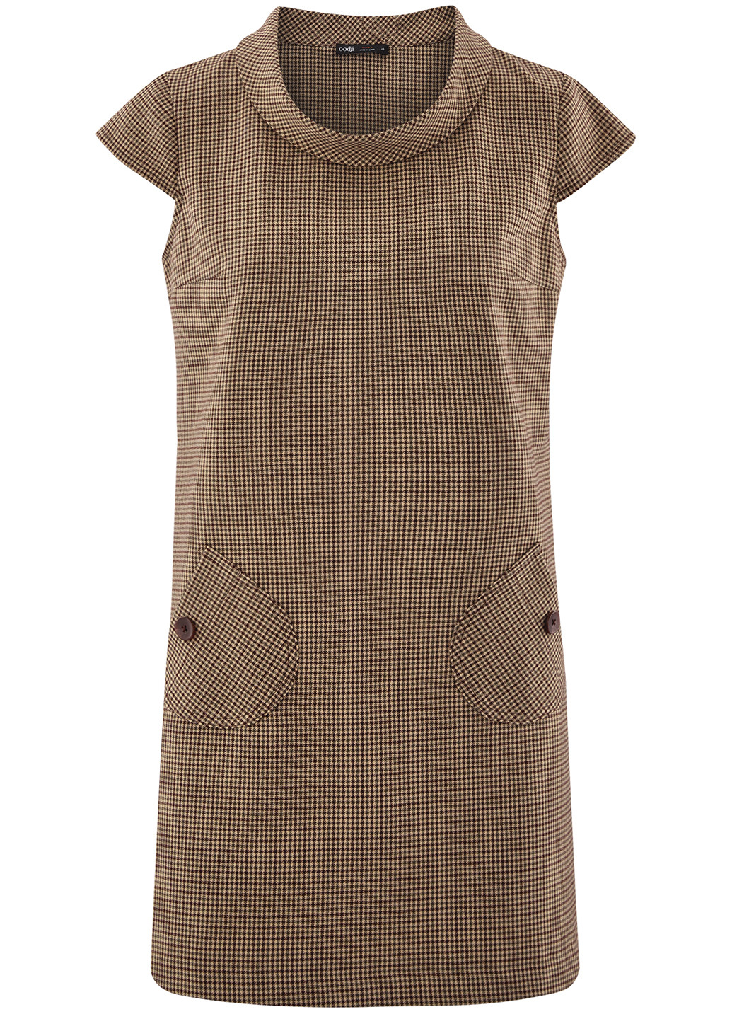 Коричневое кэжуал платье Oodji с узором пье-де-пуль «гусиная лапка»