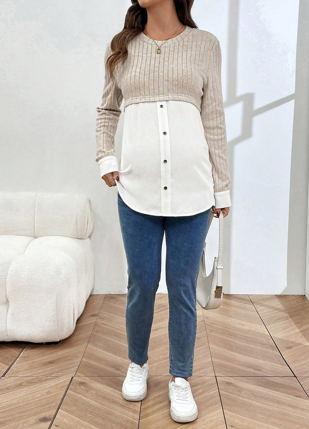 Кремовый демисезонный джемпер для беременных джемпер SHEIN