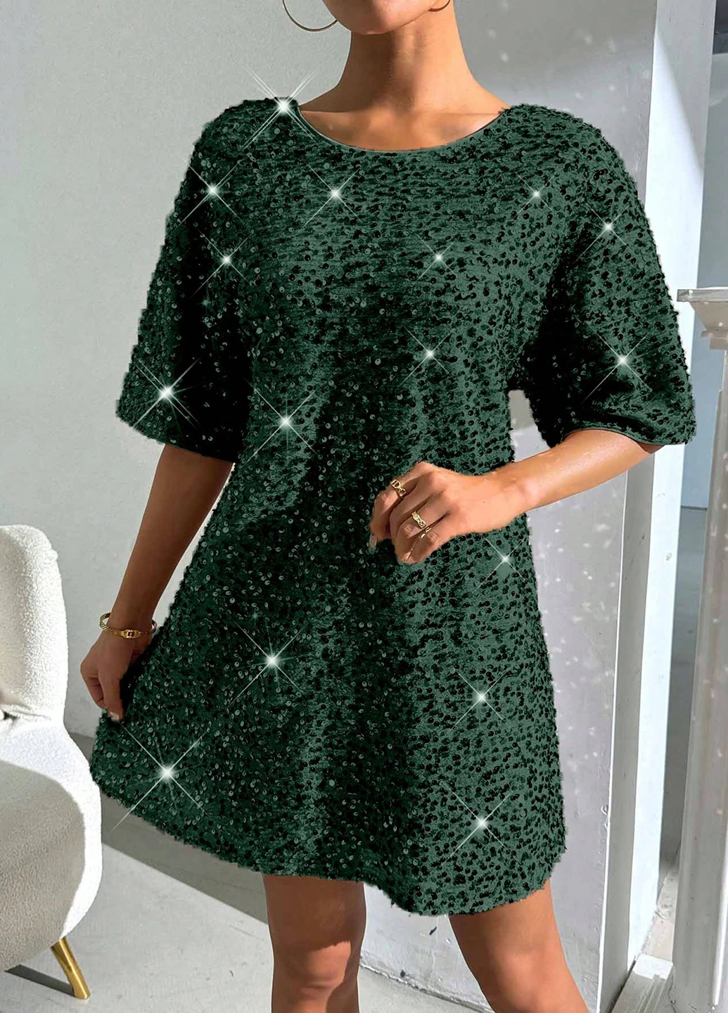 Темно-зеленое коктейльное платье а-силуэт SHEIN однотонное