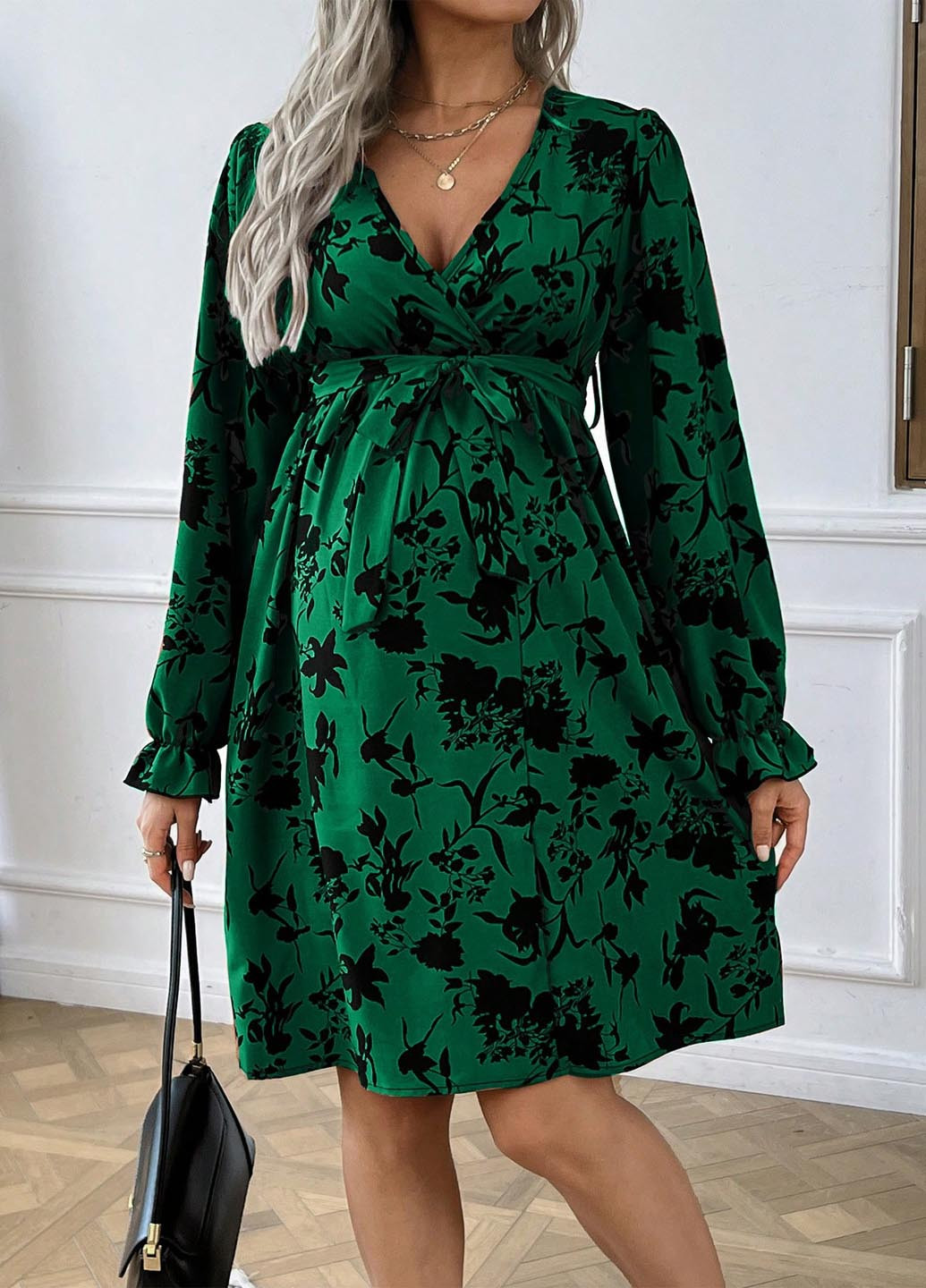 Зелена кежуал сукня для вагітних SHEIN з квітковим принтом