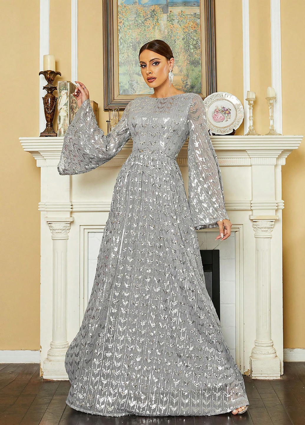 Сіра святковий, вечірня сукня з відкритою спиною SHEIN однотонна