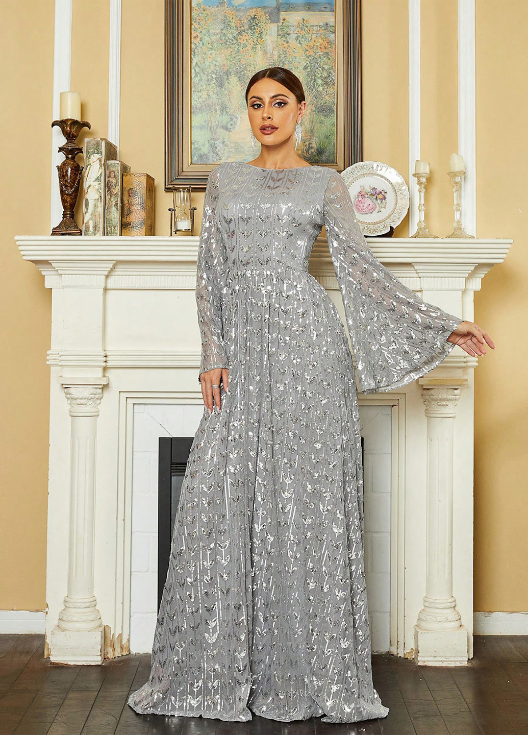 Сіра святковий, вечірня сукня з відкритою спиною SHEIN однотонна