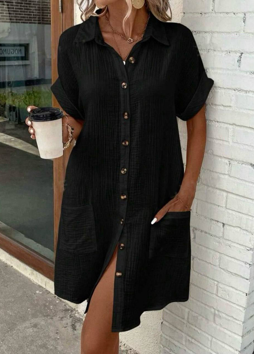 Чорна кежуал сукня сукня-сорочка No Brand однотонна