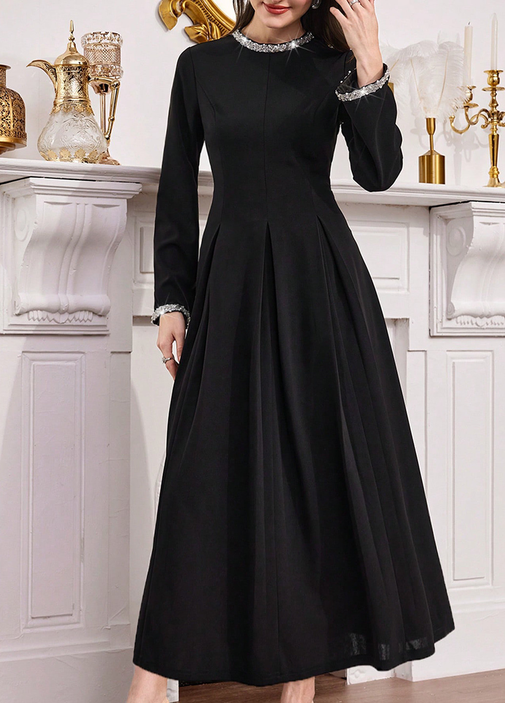 Чорна святковий, вечірня сукня кльош SHEIN однотонна