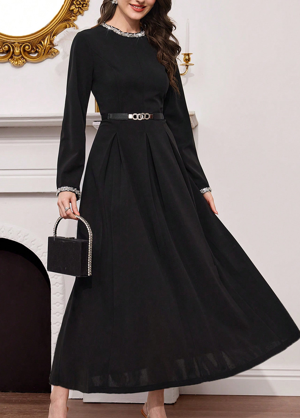 Чорна святковий, вечірня сукня кльош SHEIN однотонна