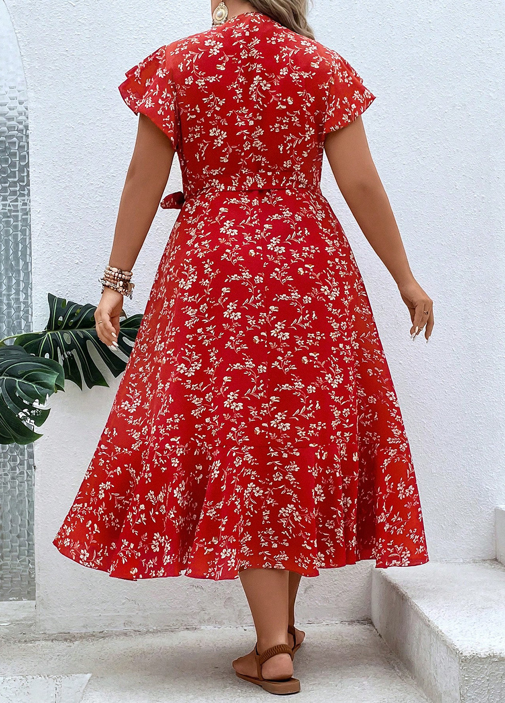 Червона кежуал сукня на запах SHEIN з квітковим принтом
