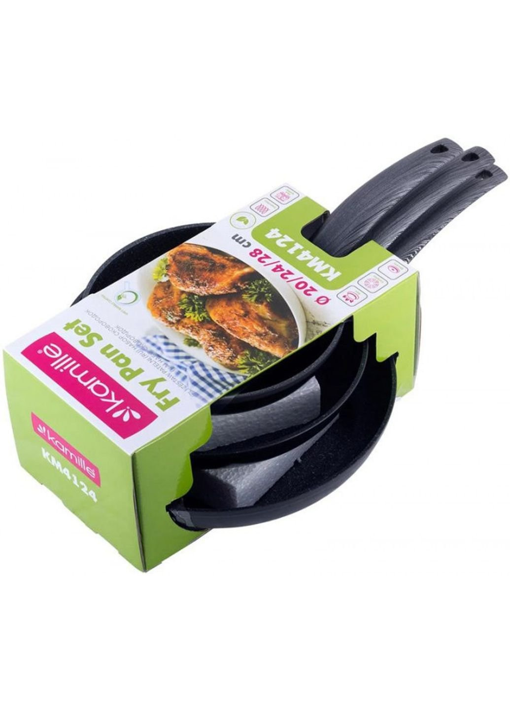 Набор сковород Gregers Black Ø20см, Ø24см, Ø28см с антипригарным покрытием ILAG Kamille (253571915)