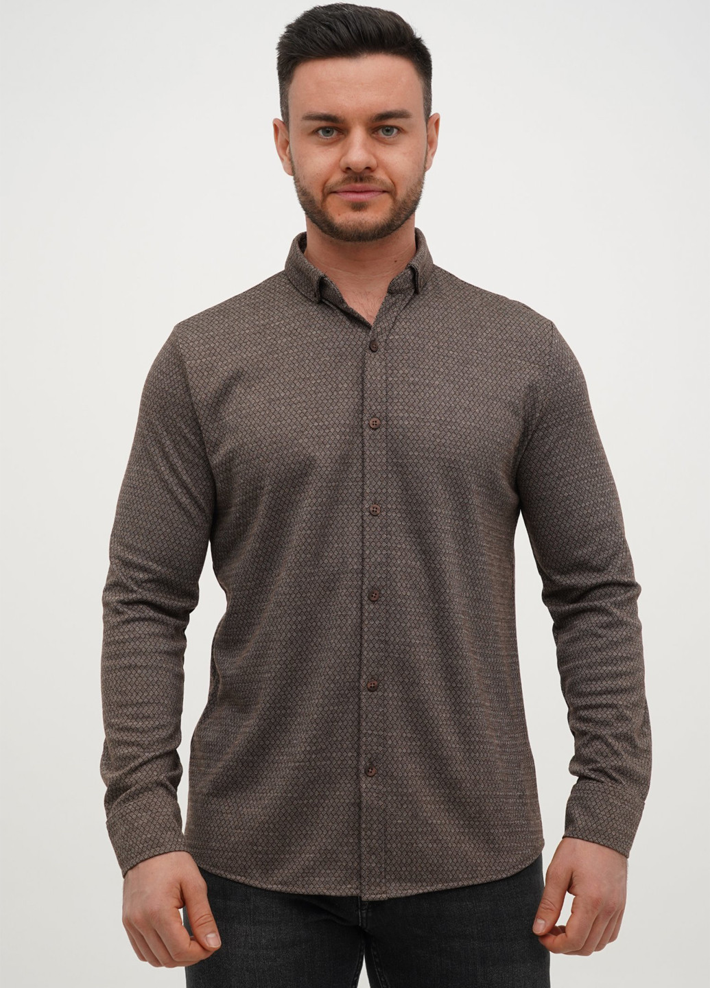 Коричневая кэжуал рубашка с геометрическим узором Trend Collection