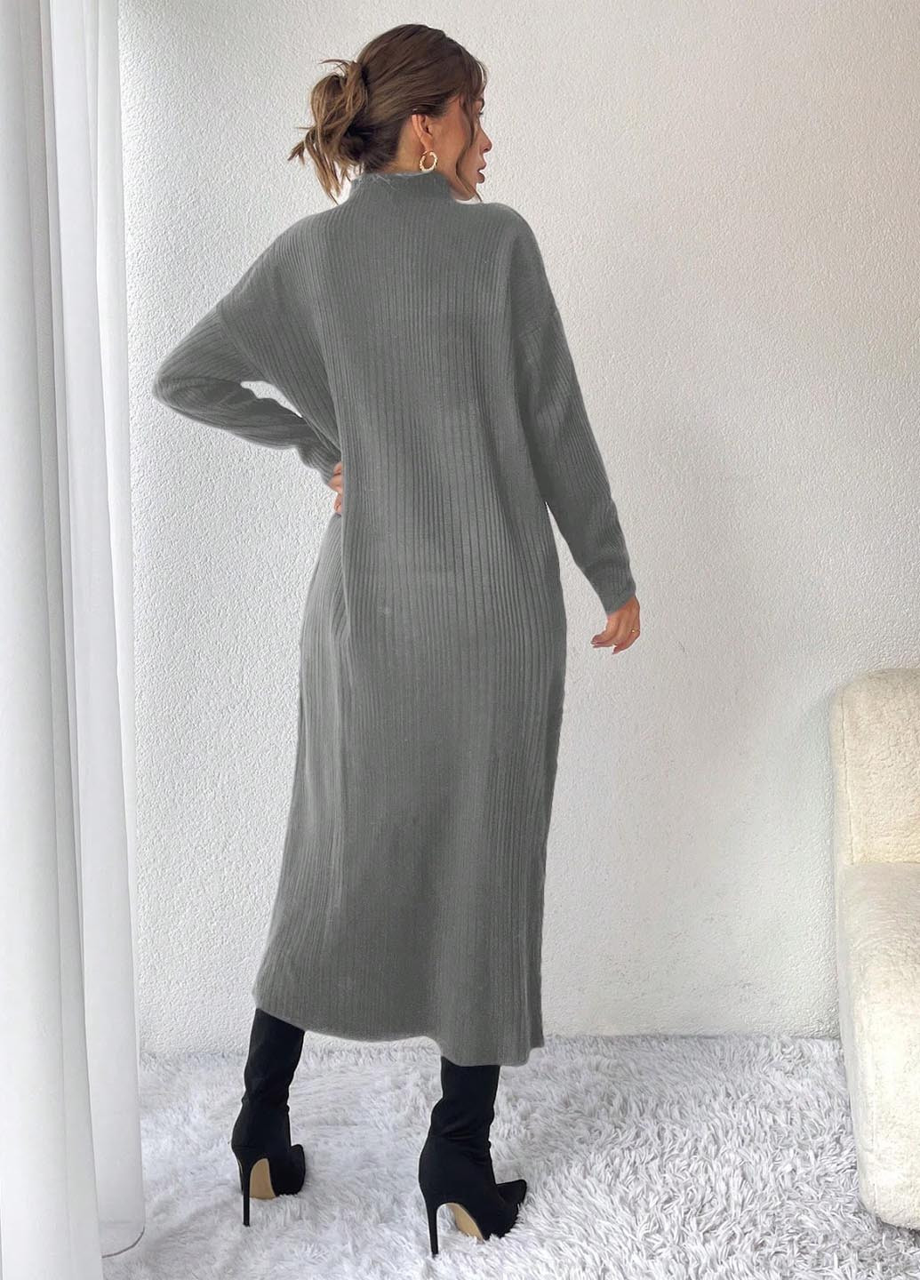Серое кэжуал платье платье-свитер, а-силуэт SHEIN однотонное