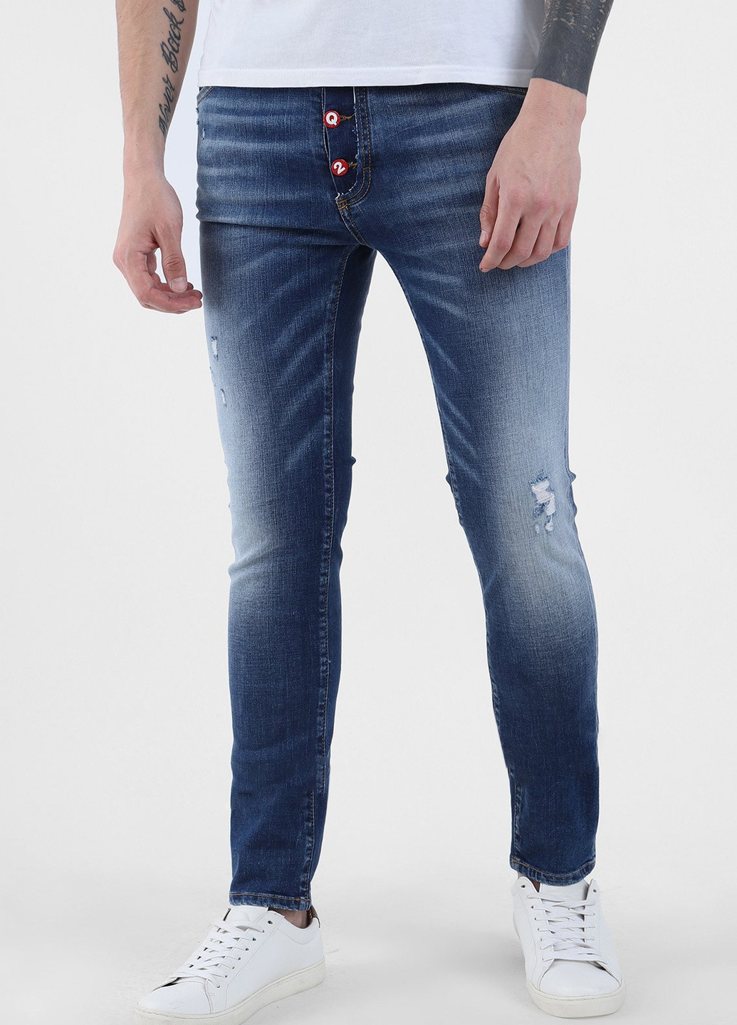 Темно-синие демисезонные темно-синие джинсы с потертостями Dsquared2