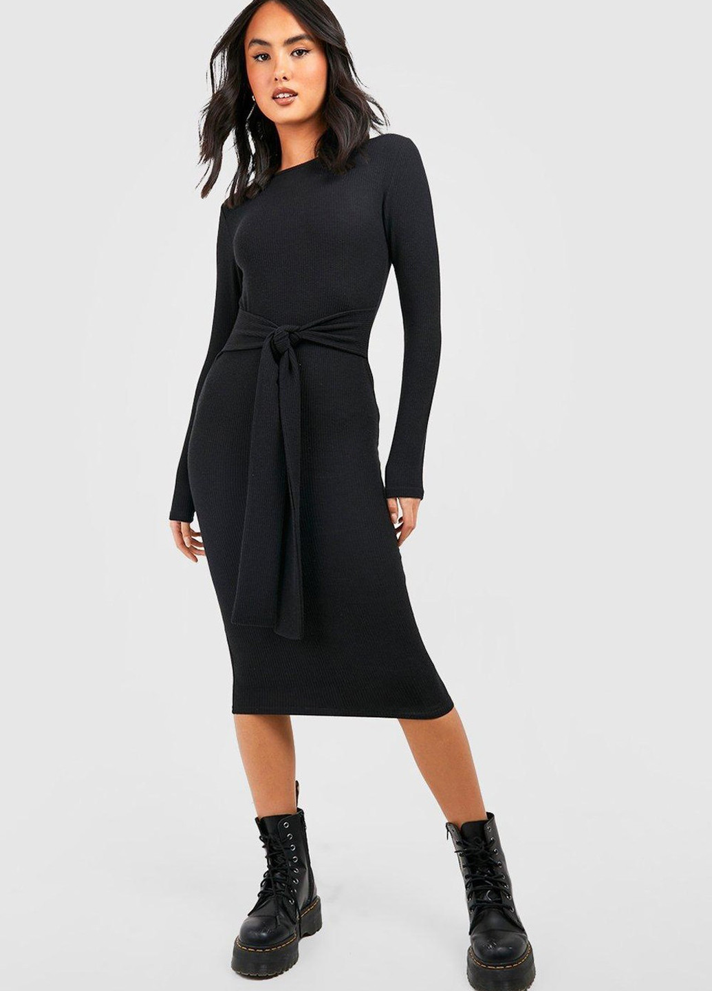 Черное кэжуал платье силуэтная Boohoo однотонное