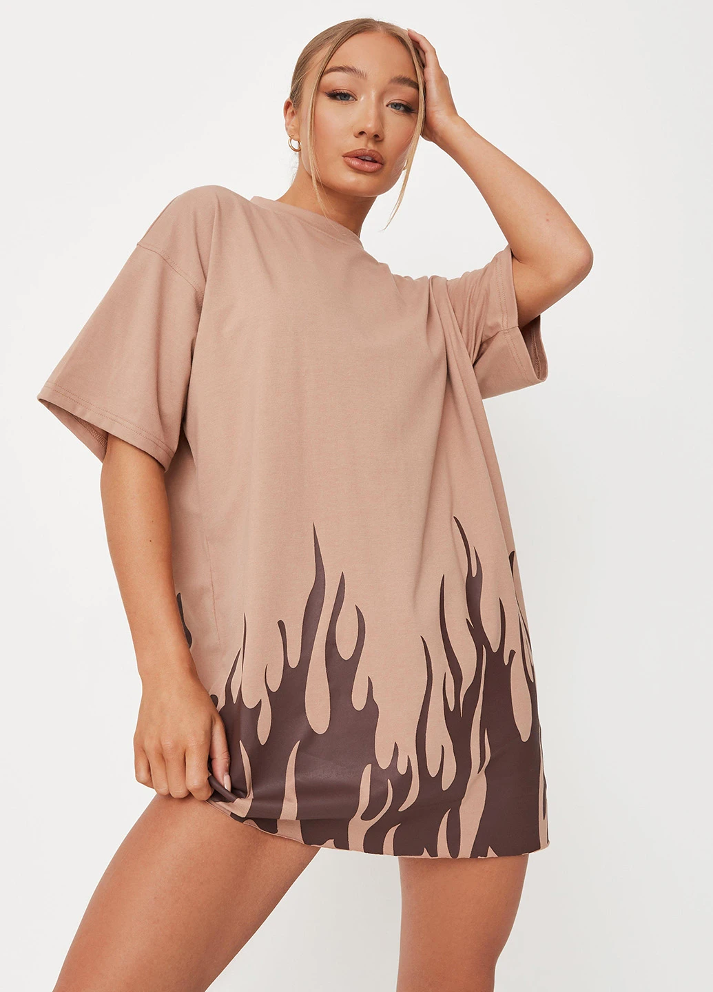Бежева кежуал сукня сукня-футболка Missguided з малюнком