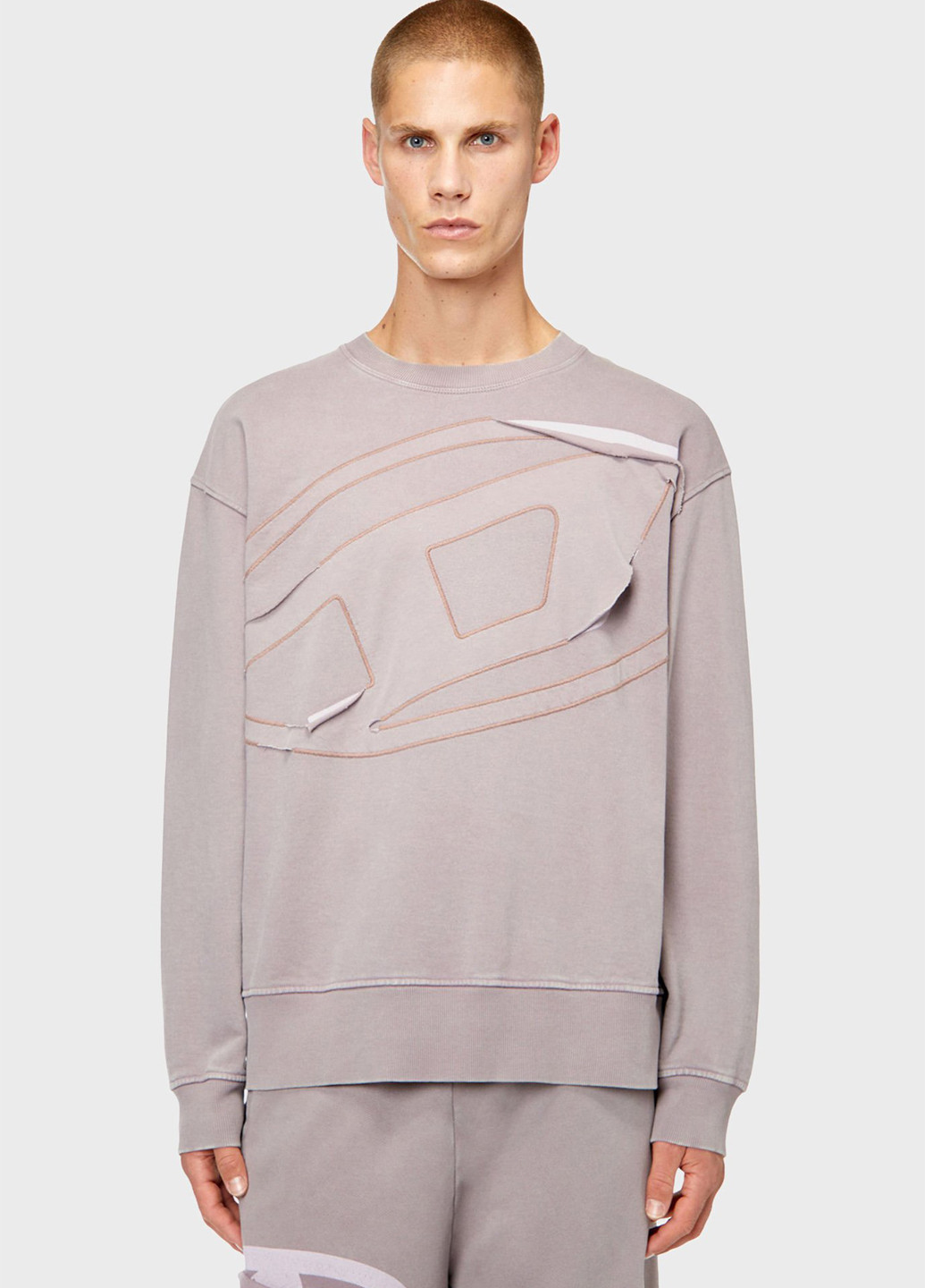 Серый свитшот Diesel однотонный вышивка (328209798)