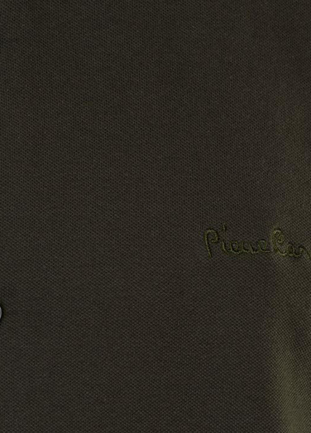 Оливковковая (хаки) кэжуал рубашка однотонная Pierre Cardin с коротким рукавом
