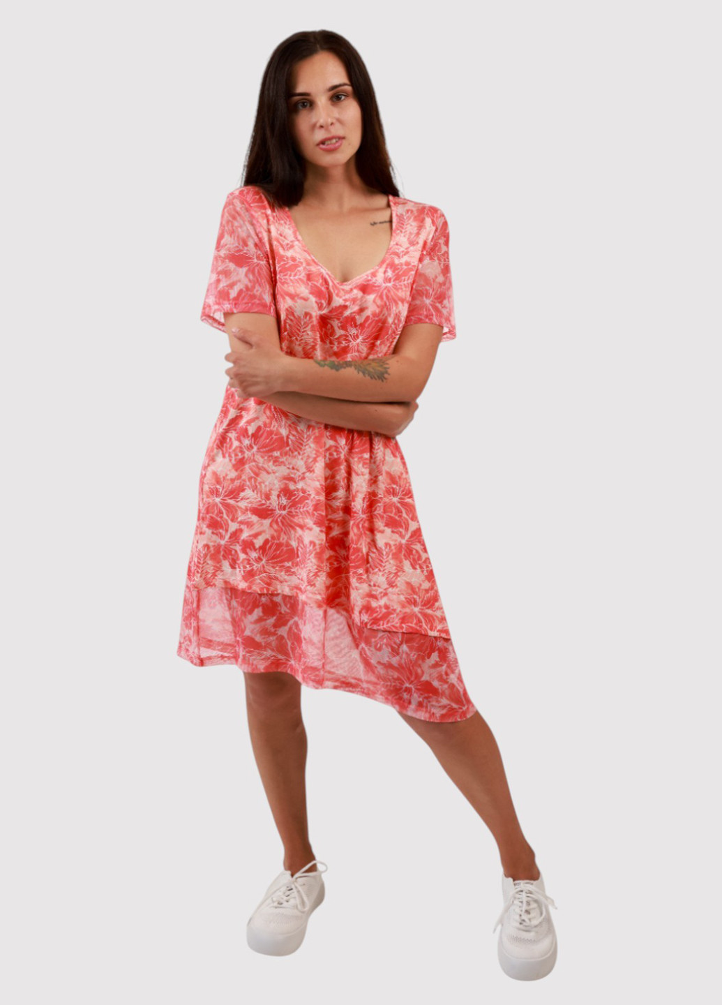 Коралова кежуал сукня а-силует Studio 1886 з абстрактним візерунком