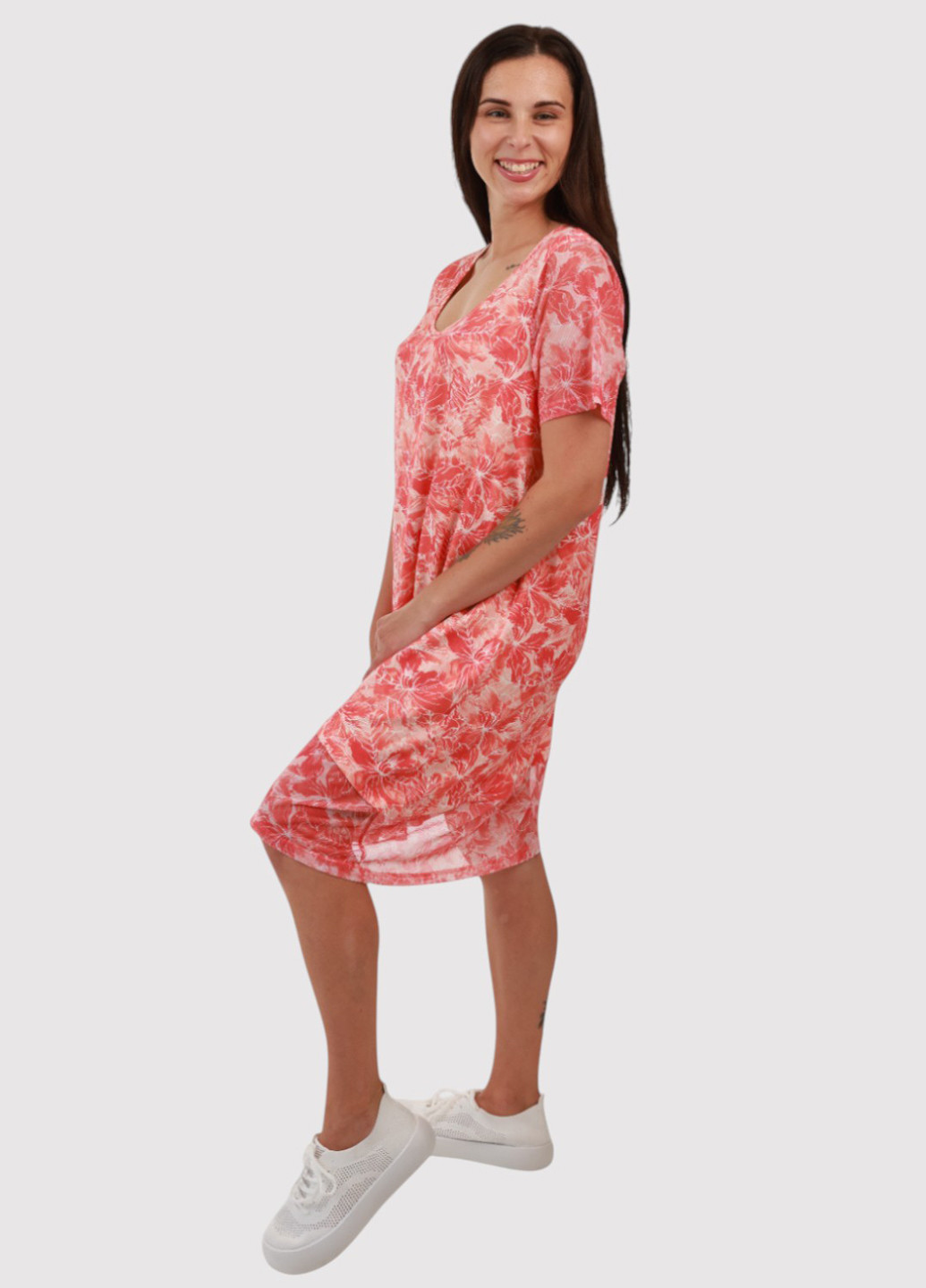 Коралова кежуал сукня а-силует Studio 1886 з абстрактним візерунком