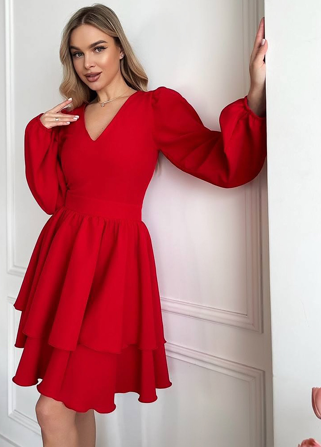 Красное кэжуал платье клеш No Brand однотонное