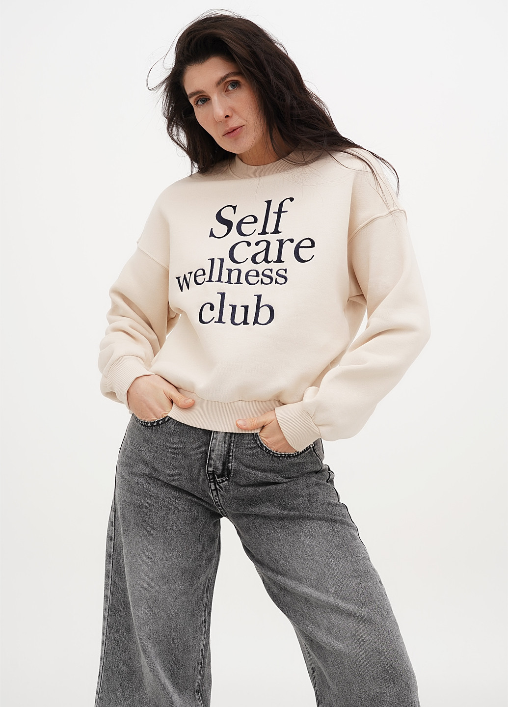 Светло-бежевый свитшот H&M надпись без декора (366488477)