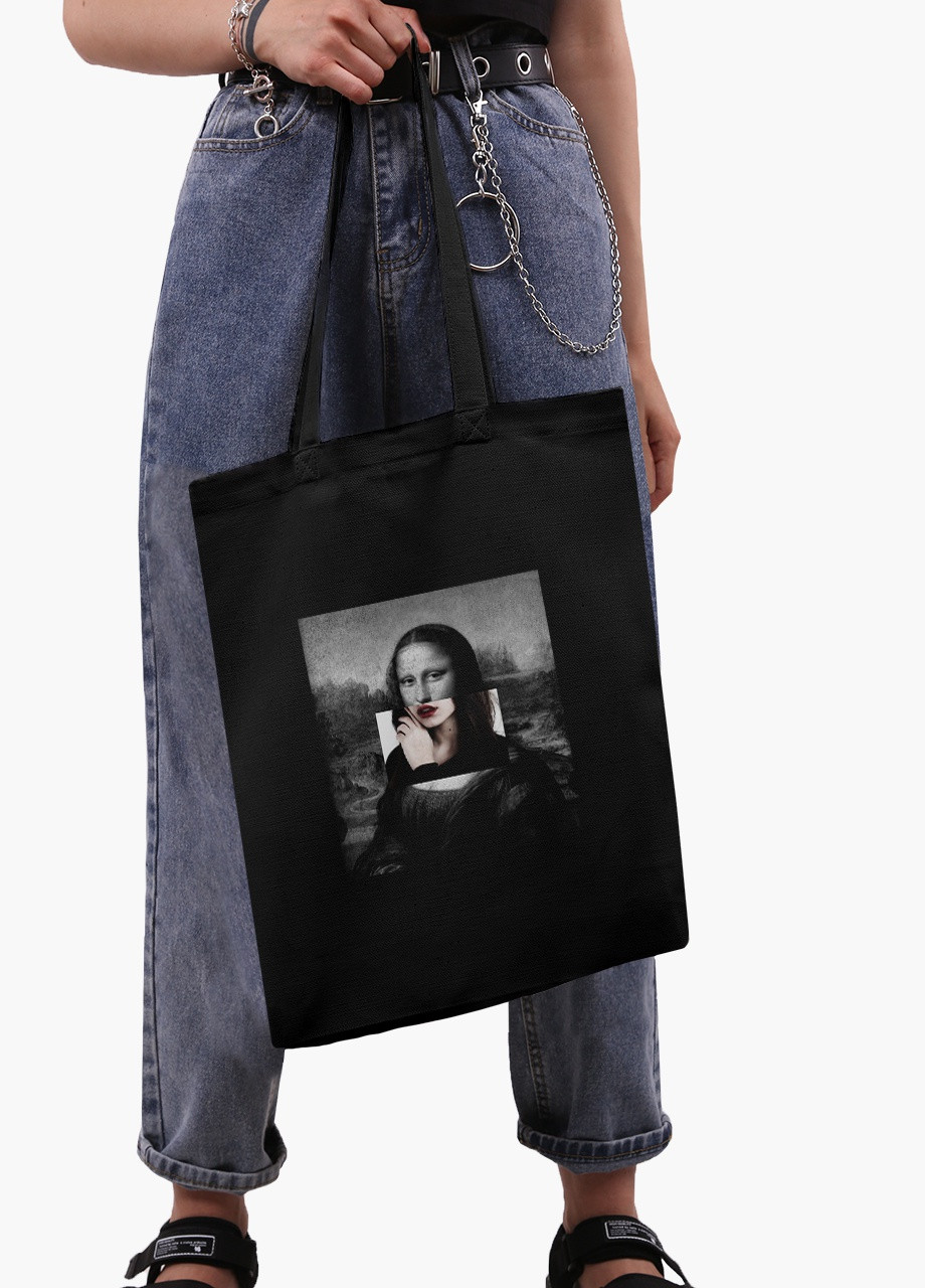 Эко сумка шоппер черная Ренессанс Мона Лиза «Джоконда» (Mona Lisa La Gioconda) (9227-1202-BK) Еко сумка шоппер чорна 41*35 см MobiPrint (215943939)