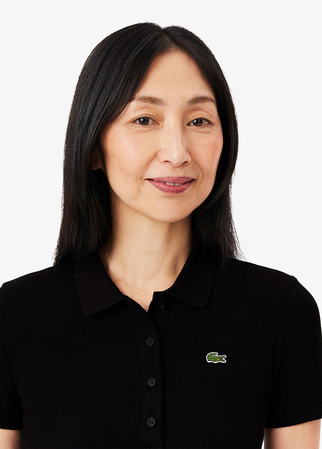 Черная женская футболка-поло Lacoste однотонная