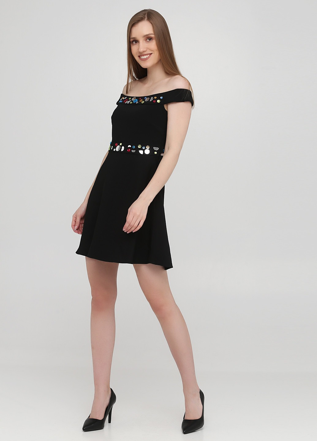 Черное кэжуал платье клеш, с открытыми плечами & Other Stories однотонное