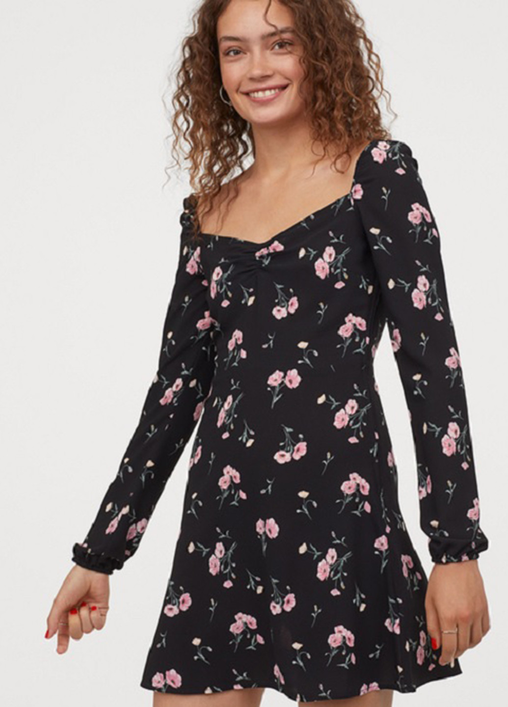 Чорна кежуал сукня кльош H&M з квітковим принтом