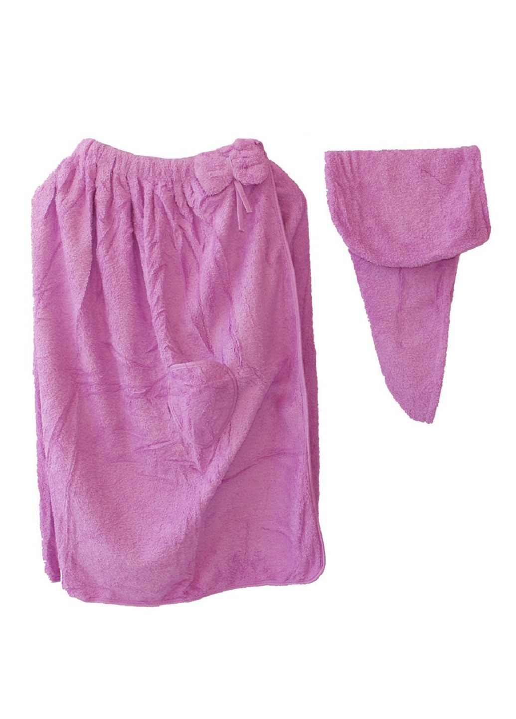 Женский комплект халат полотенце с резинкой на липучке и чалма микрофибра для бани сауны (71046-Нов) Francesco Marconi сиреневый