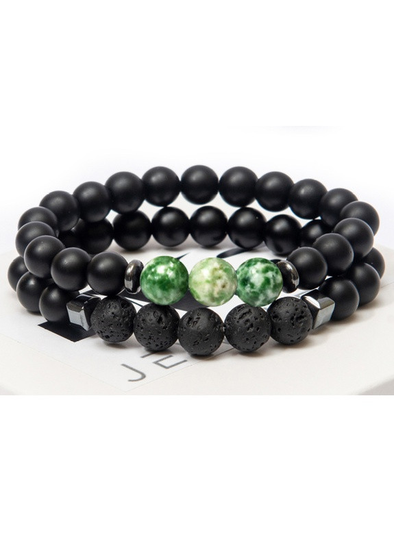 Подвійний браслет з шунгіта, гематиту, агата, лавового каменю DOUBLE GREEN TRIPLE DMS Jewelry (253653946)