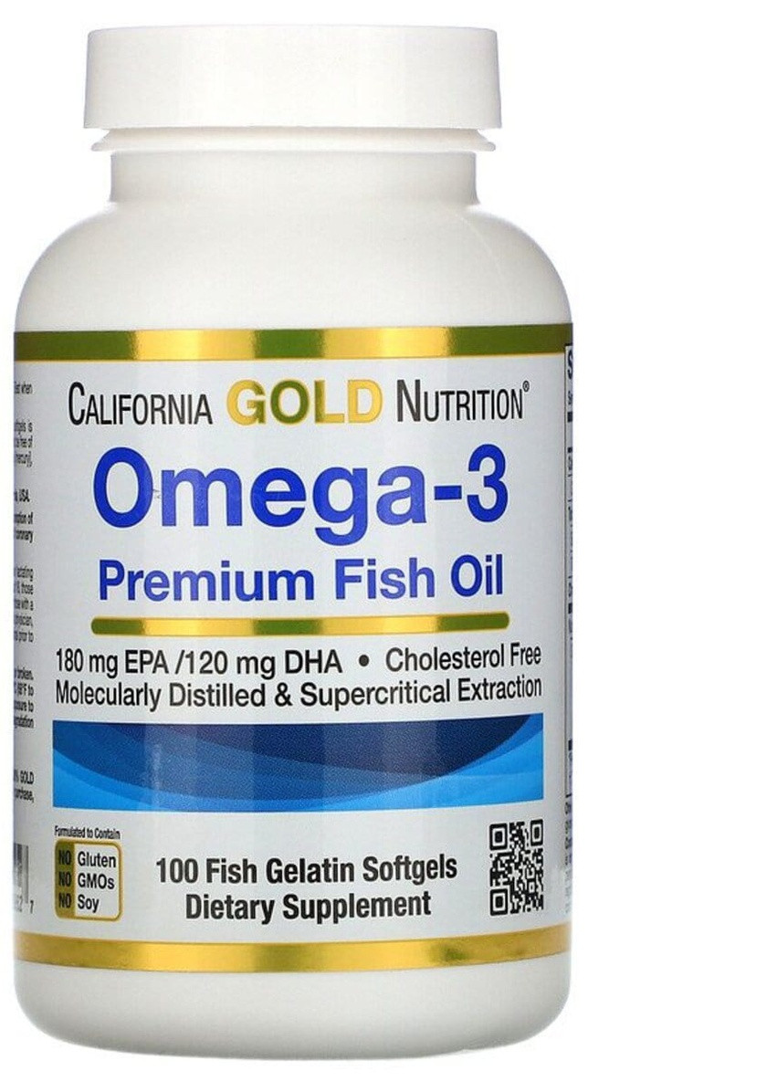 Омега-3, рыбий жир премиального качества, Omega-3, Premium Fish Oil,, 100 рыбно-желатиновых капсул California Gold Nutrition (228292205)
