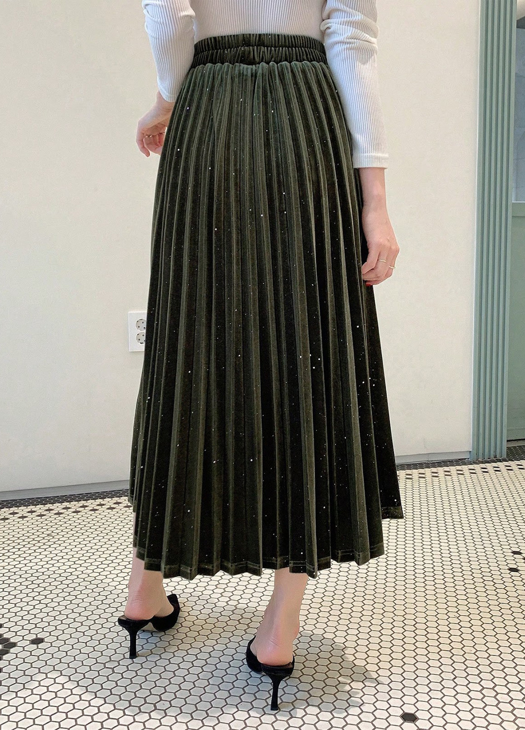 Темно-зеленая кэжуал однотонная юбка SHEIN плиссе