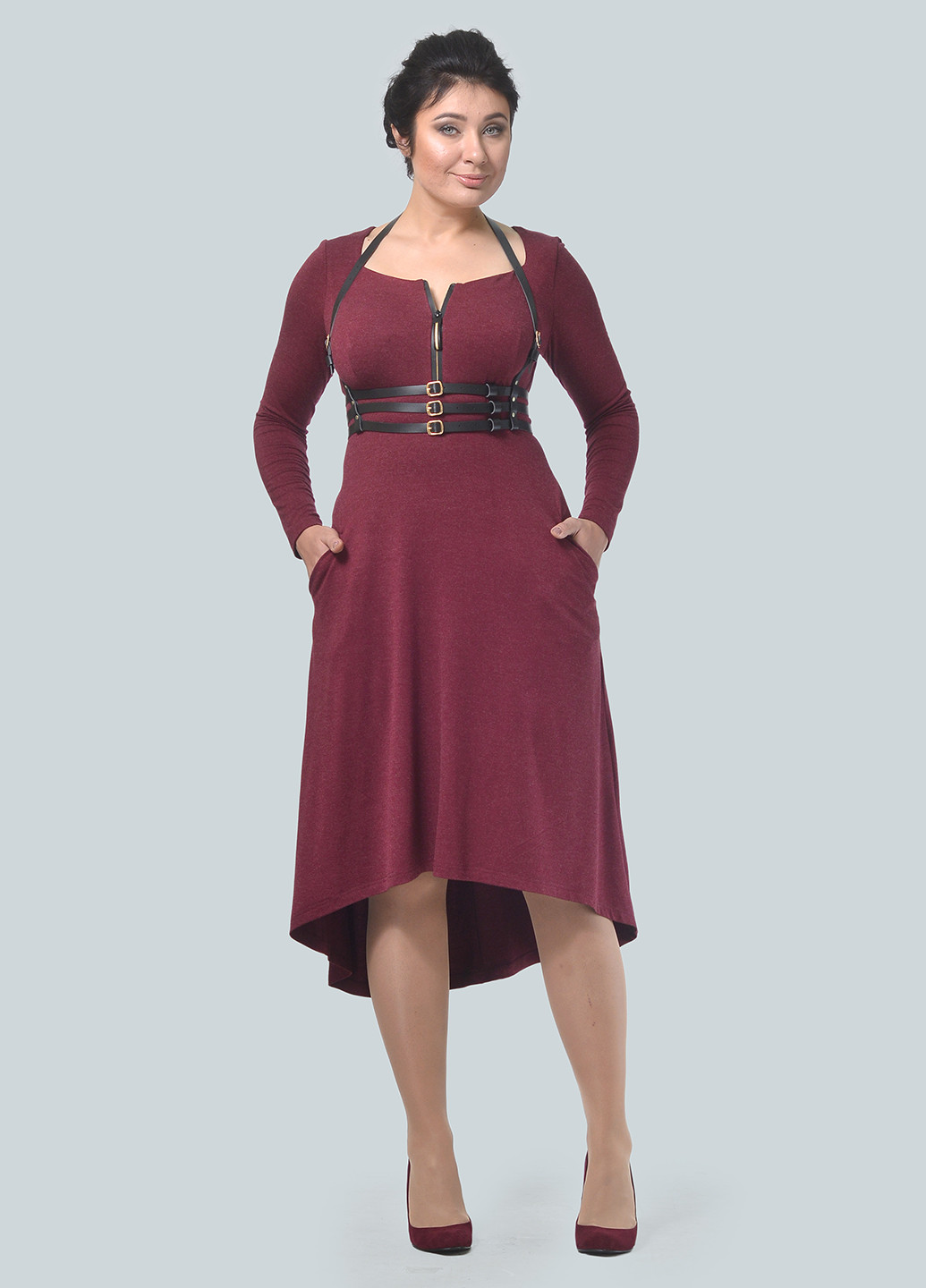 Темно-бордовое кэжуал платье клеш Alika Kruss однотонное